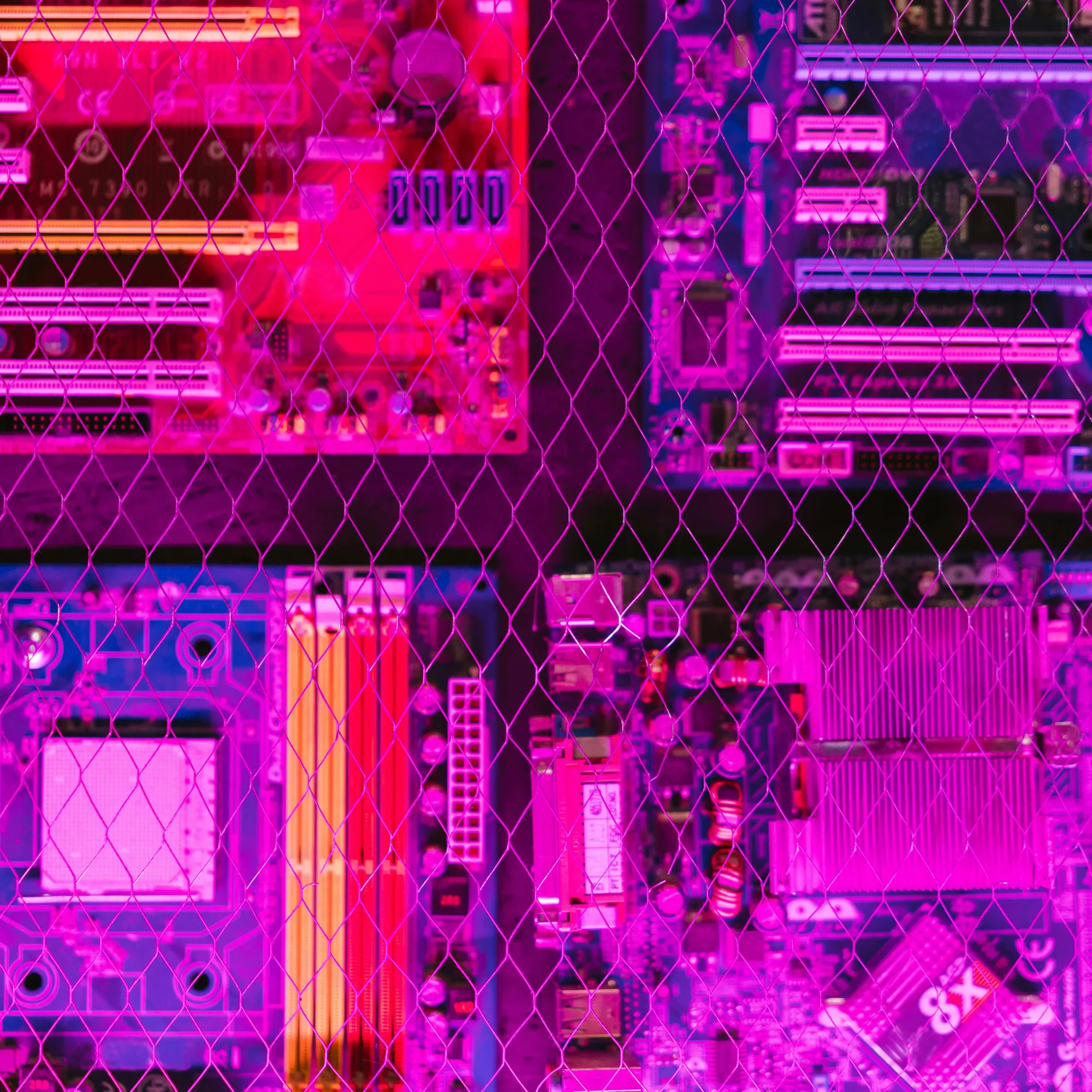 motherboards-behind-a-wire-mesh Photo by Mikhail Nilov